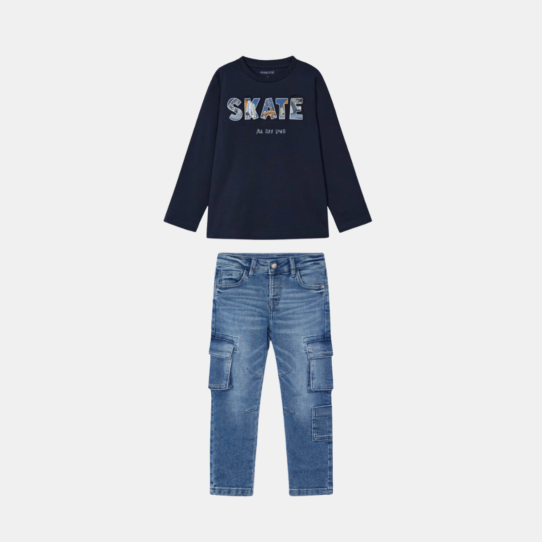 2pc Navy SKATE Tee w Denim Cargo  Pants *