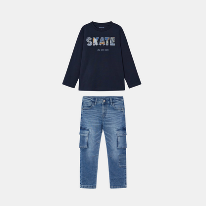 2pc Navy SKATE Tee w Denim Cargo  Pants *