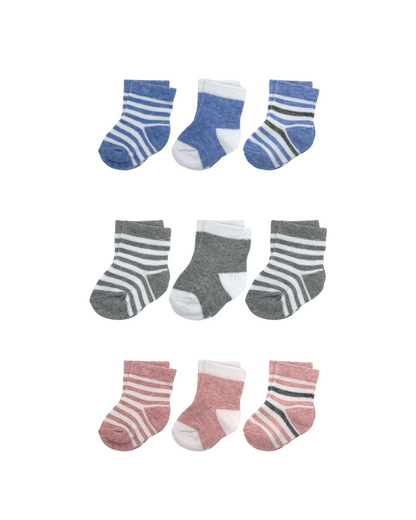 baby crew socks 3 pack, striped baby socks set, cotton baby socks boys girls, unisex baby sock gift set, newborn crew sock pack, boutique baby socks neutral, pink baby socks girl set, blue baby socks boy set, grey striped baby socks, cozy infant crew socks