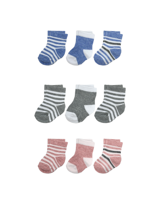 baby crew socks 3 pack, striped baby socks set, cotton baby socks boys girls, unisex baby sock gift set, newborn crew sock pack, boutique baby socks neutral, pink baby socks girl set, blue baby socks boy set, grey striped baby socks, cozy infant crew socks