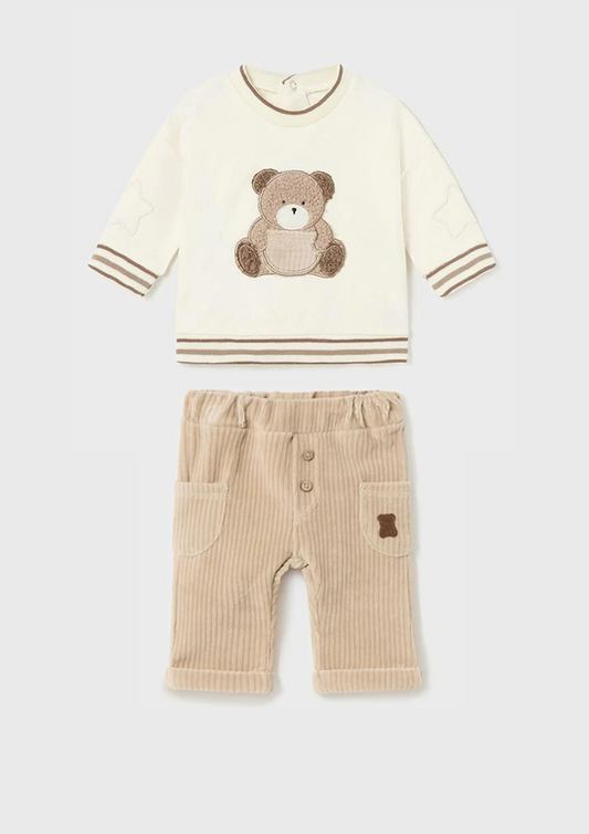 2pc Ivory Teddy Bear Sweatshirt & Wood Thick Corduroy Pant