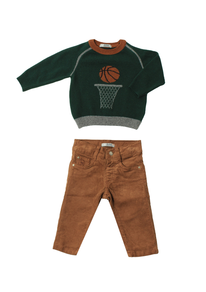 2pc Green Basketball Sweater & Brown Pants