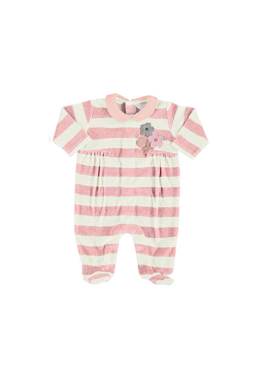 Pink & White Stripe Velour Footie