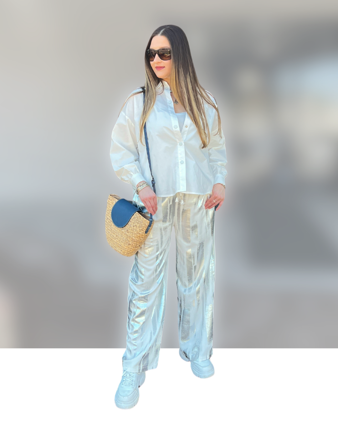 White Silver Foil Pant