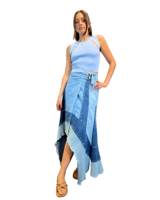 Patched Wide Waistband Grunge Skirt