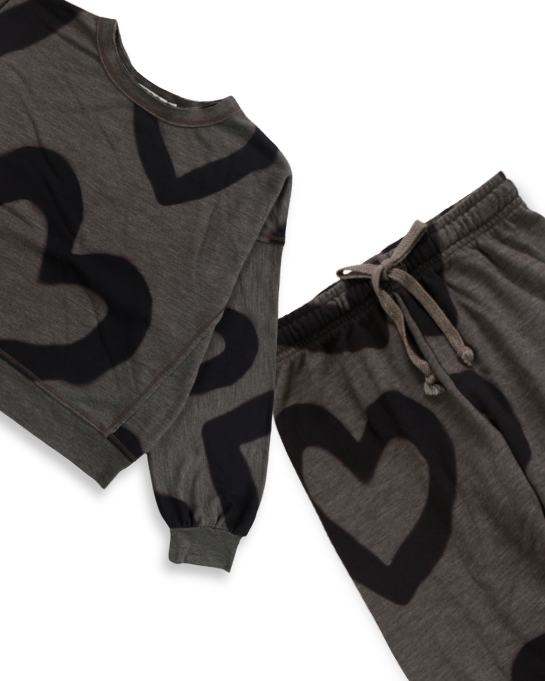 2pc Charcoal w Heart Dolman Top w Pant, Expressions Boutique, Women and childrens boutique, Woodbury, girls matching set, boutique kids loungewear, heart print jogger set, charcoal girls outfit, trendy boutique girls clothing, two piece kids lounge set, casual girls co-ord set, boutique girls jogger set, comfy girls outfit
