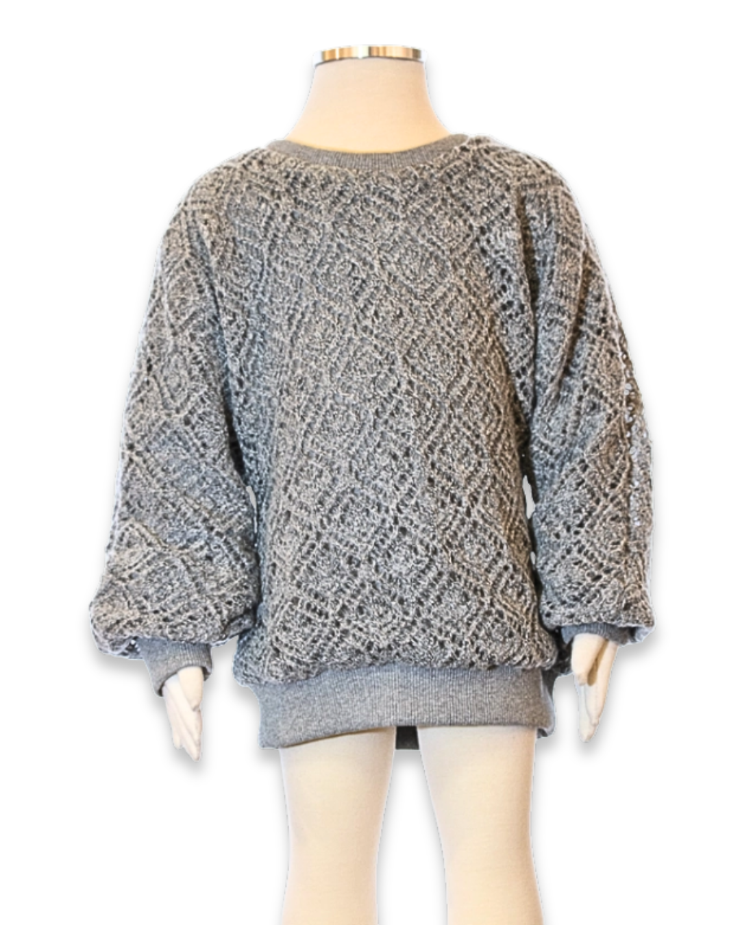 Grey Knit Top, Expressions Boutique, Women and childrens boutique, Woodbury, girls knit sweater, boutique girls knitwear, grey textured sweater kids, cozy girls fall top, boutique girls winter sweater, balloon sleeve knit top girls, trendy girls knit clothing