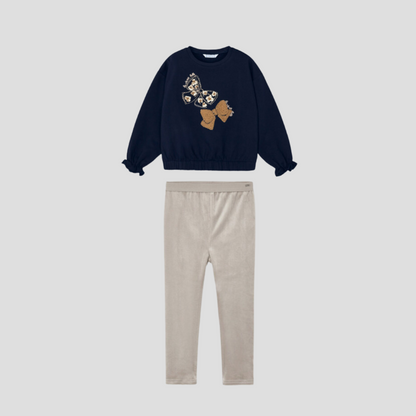 2pc Navy Sweatshirt w Bow Design & Velour Pant *