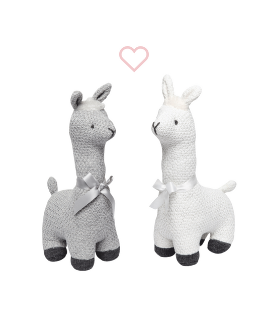 llama stuffed animal toy, knitted llama plush, neutral nursery stuffed animal, baby shower gift plush llama, soft cuddle toy llama, boutique baby plush animals, unisex baby stuffed toy, nursery décor stuffed animal, hand-knit llama doll, plush llama with bow
