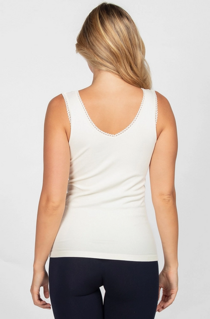 Ribbed Reversible V-Scoop Tank w Lace Trim