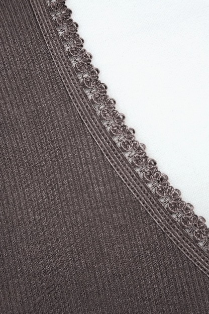 Ribbed Reversible V-Scoop Tank w Lace Trim