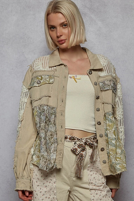 Grey Balloon Sleeve Woven Jacket