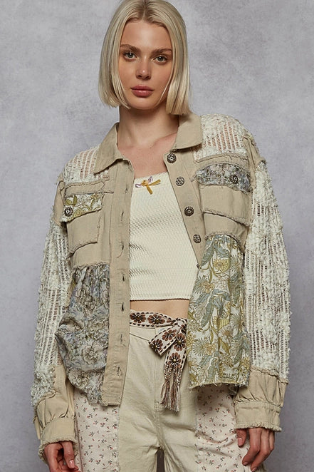 Grey Balloon Sleeve Woven Jacket