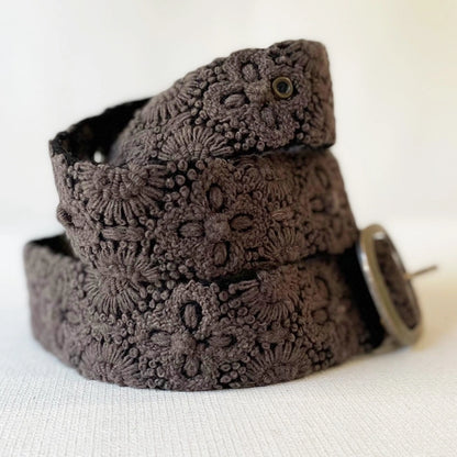 embroidered wool belt, boho chic belt, artisan wool accessories, floral embroidered belt, boutique statement belt, women’s wool belt, vintage style buckle belt, textured fashion belt, versatile women’s accessories, handmade wool belt, fall fashion accessories, elevated casual style