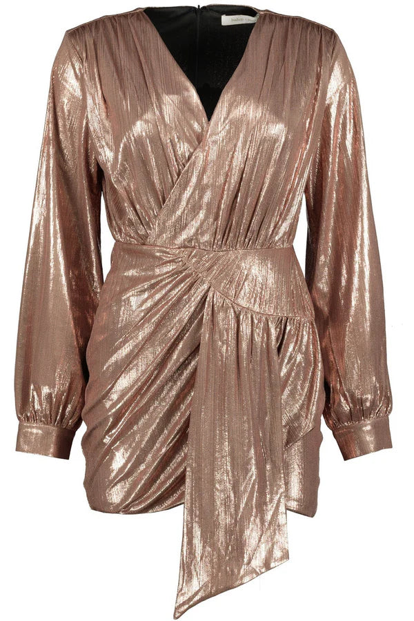 Rose Gold LS Rouching Metallic Dress