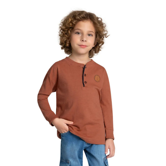 burnt orange henley kids, boys henley top boutique, toddler boy fall fashion, long sleeve henley kids top, burnt orange cotton shirt toddler, casual boys boutique clothing, henley pullover toddler boy, autumn kids henley top, boutique children’s fashion top, toddler boys earthy tone shirt
