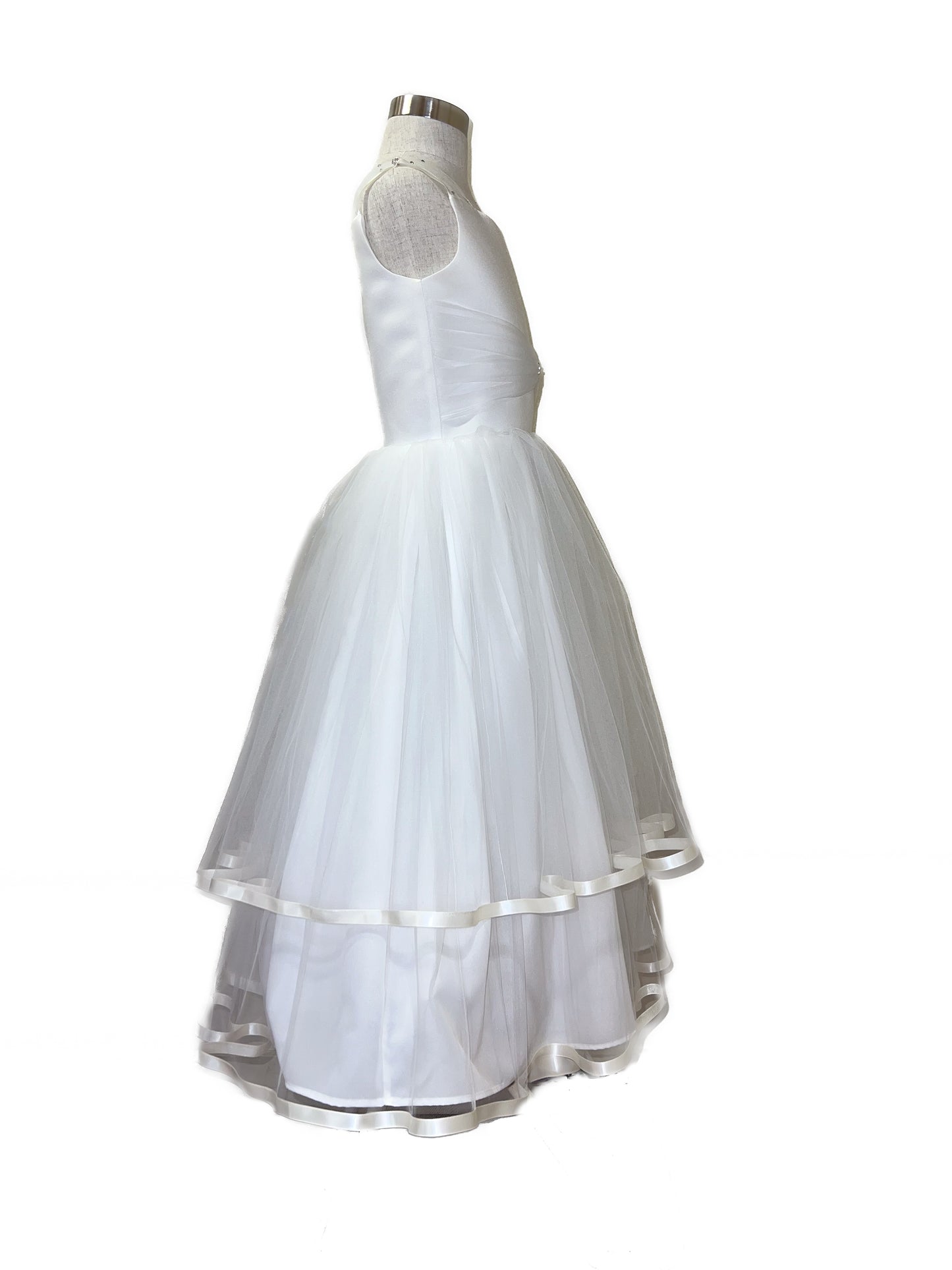 Tulle and Satin w Double Ruffle Skirt Communion Dress