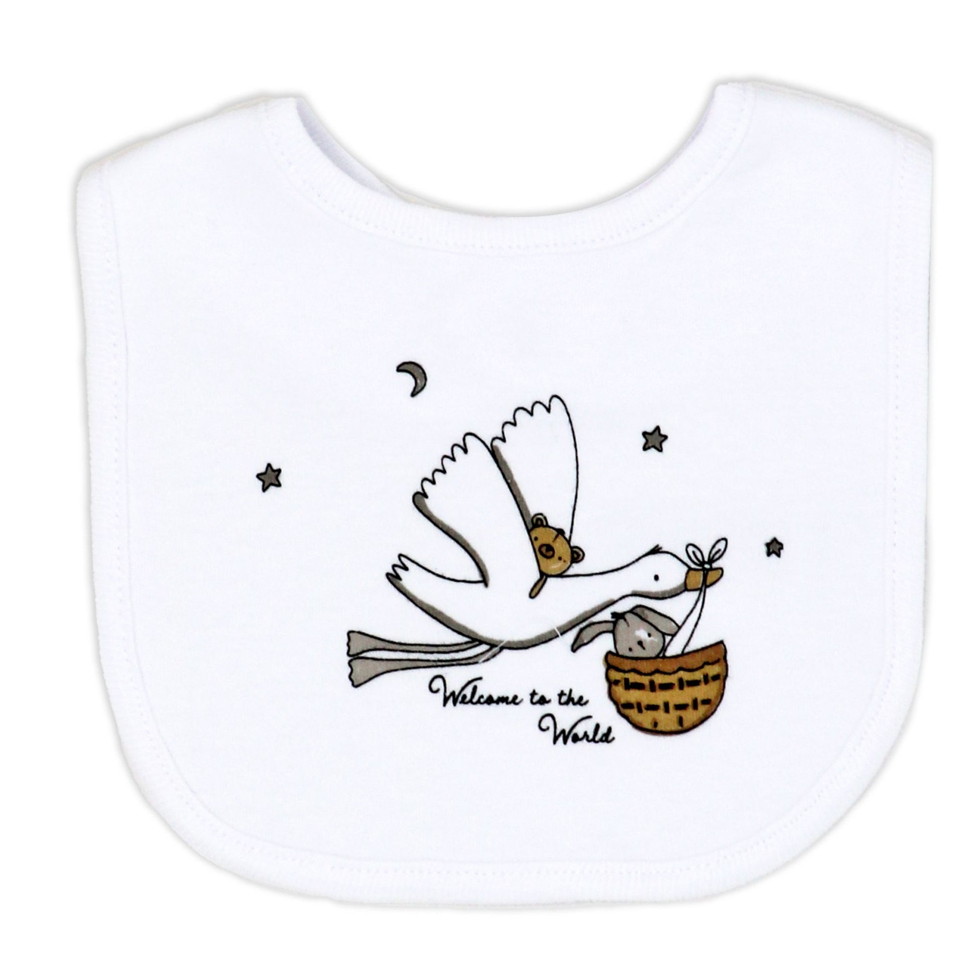 neutral baby stork gift set, unisex newborn clothing bundle, boutique baby shower gift, 5 piece baby gift pack, newborn take home set neutral, stork baby clothing gift, gender neutral infant layette, boutique newborn essentials set, unisex baby gift idea neutral, cotton newborn stork outfit bundle