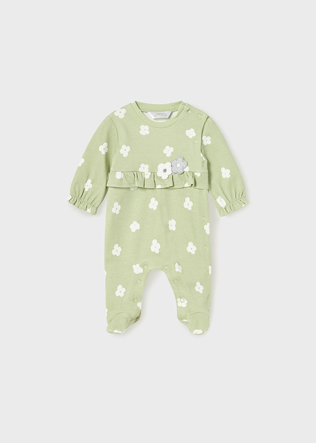Sage Green with Scattered White Flower Cotton Footie