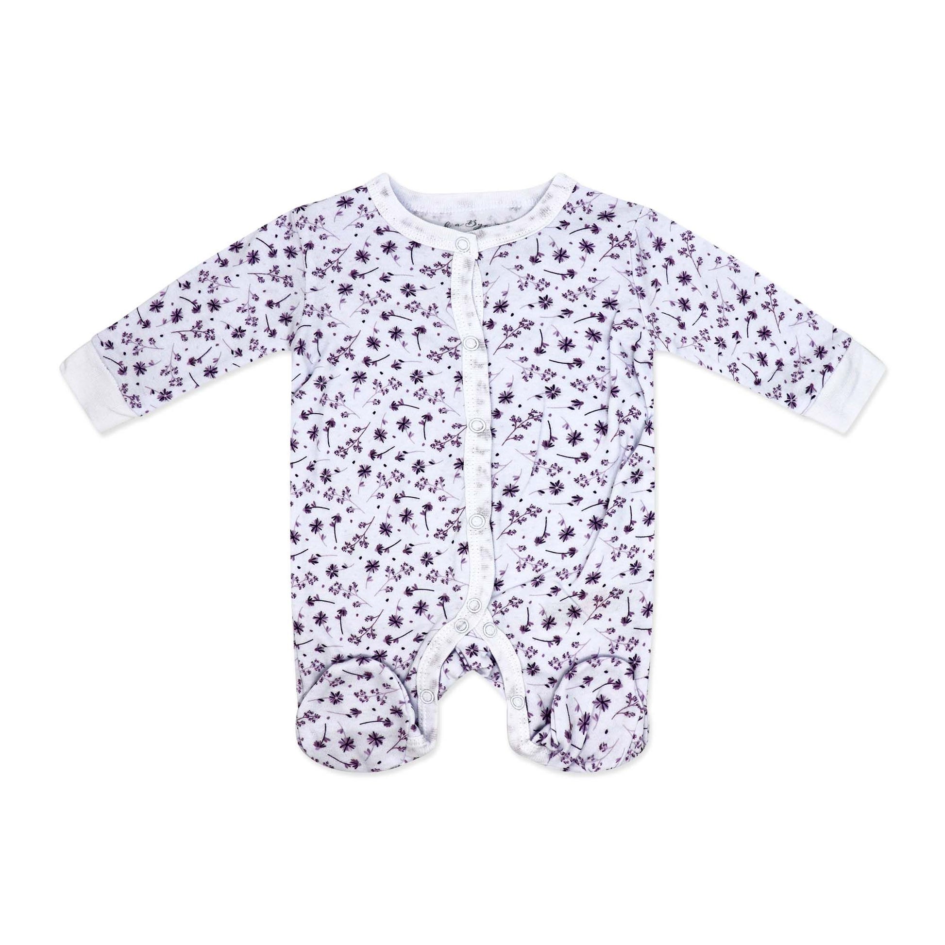 purple floral baby gift set, 5 piece newborn essentials set, boutique baby shower gift girl, floral print baby clothing set, unisex floral baby bundle, infant layette gift set boutique, cotton floral newborn set, purple baby outfit bundle, baby girl floral take home outfit, boutique floral gift pack