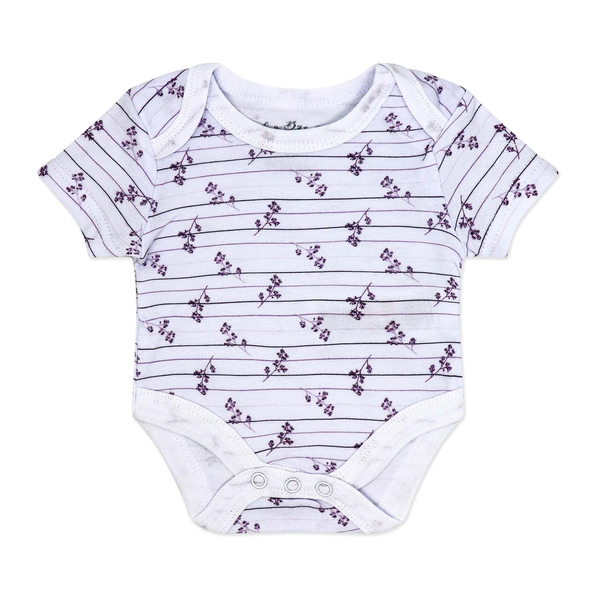purple floral baby gift set, 5 piece newborn essentials set, boutique baby shower gift girl, floral print baby clothing set, unisex floral baby bundle, infant layette gift set boutique, cotton floral newborn set, purple baby outfit bundle, baby girl floral take home outfit, boutique floral gift pack