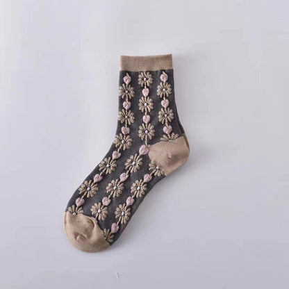 3D embroidered socks, floral textured socks women, boutique statement socks, cute girly socks with flowers, textured knit socks women, fashion socks for sneakers, playful embroidered socks, cozy floral socks, boutique women’s accessories, unique embroidered sock designs