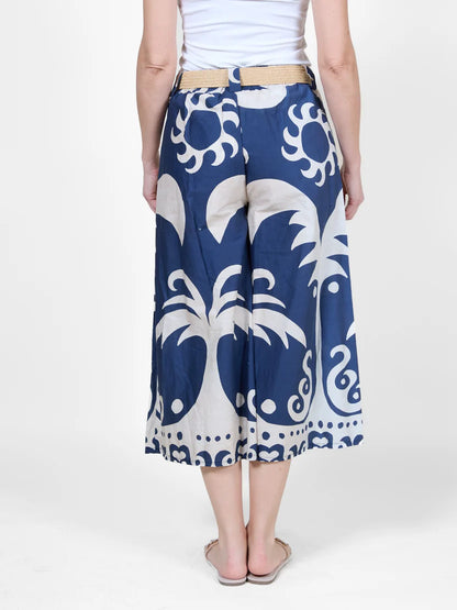 Midnight Blue Pull on Belted 2 Tone Flare Pant