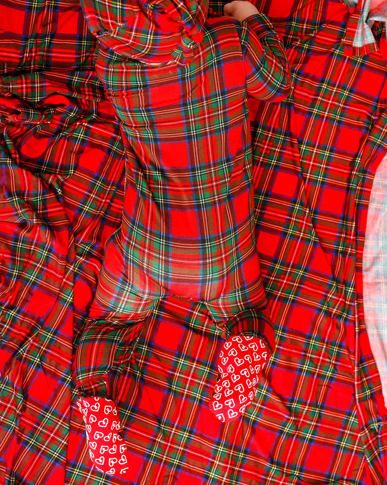 plaid baby footie pajamas, red plaid holiday footy, Christmas baby sleeper zippered, toddler holiday pajamas footed, December plaid zip pajama, festive baby footy sleepwear, boutique holiday kids pajamas, plaid Christmas morning outfit, newborn holiday sleepwear, unisex plaid footy pajamas