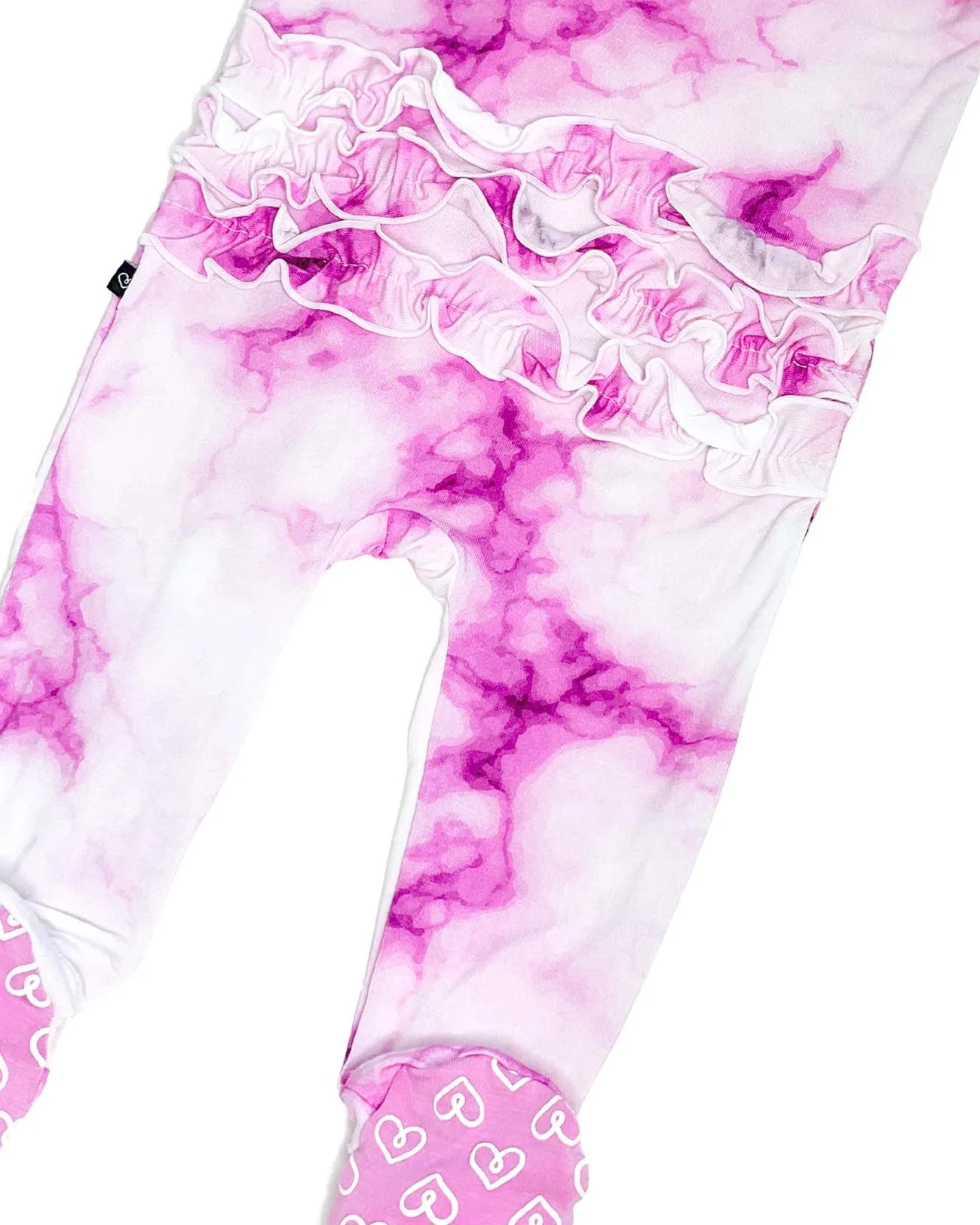 baby girl pink tie dye footie, ruffle zippered baby sleeper, boutique marble print baby pajamas, infant pink ruffle onesie, toddler tie dye zip footie, cozy girl baby outfit boutique