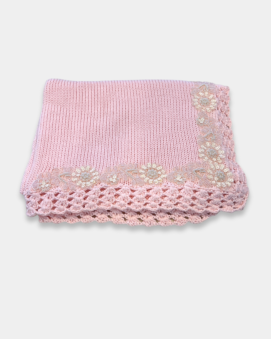 Pink/Ivory Sequence Trim Blanket