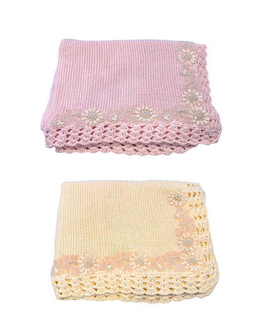 Gita Pink/Ivory Sequence Trim Blanket