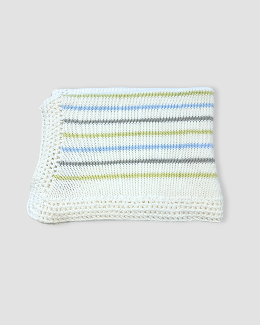 White Cotton Blanket w Pastel Stripes