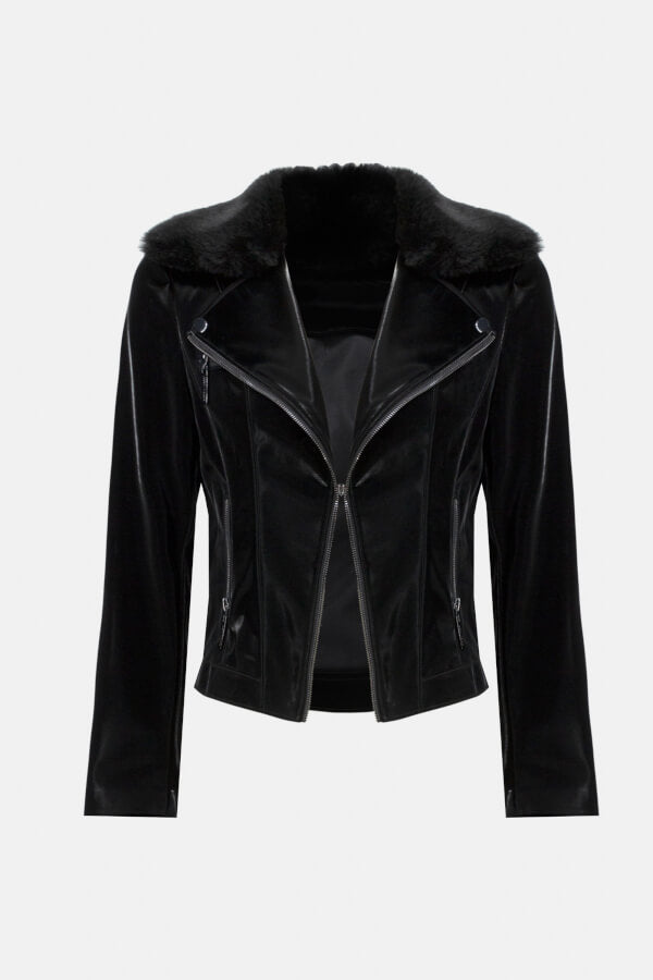 Black Faux Velvet Jacket with Detachable Faux Fur Collar – Expressions ...