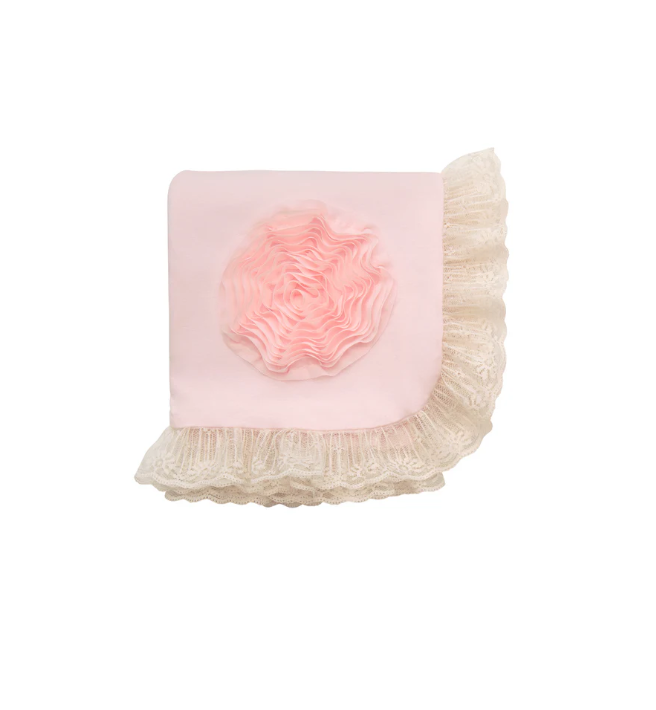 3pc Set w Hat Pink w Lace Trim & Huge Flower