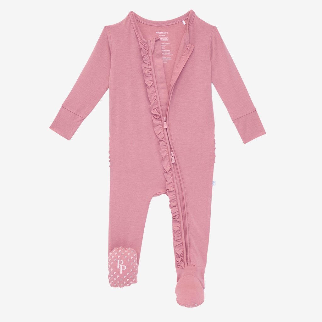 Dusty Rose Footie Ruffled Zippered One piece
