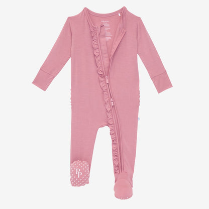 Dusty Rose Footie Ruffled Zippered One piece