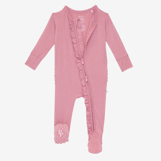 Dusty Rose Footie Ruffled Zippered One piece