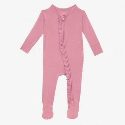 Dusty Rose Footie Ruffled Zippered One piece