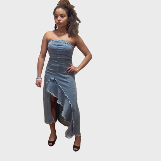 Ruffle Tube Strapless Denim Maxi Dress – Expressions Boutique NY