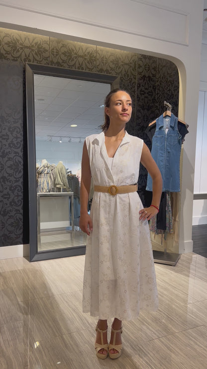 White w Gold Accented Embroidered Dress