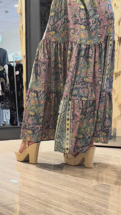 Metallic Print Ruffle SS Wrap Dress