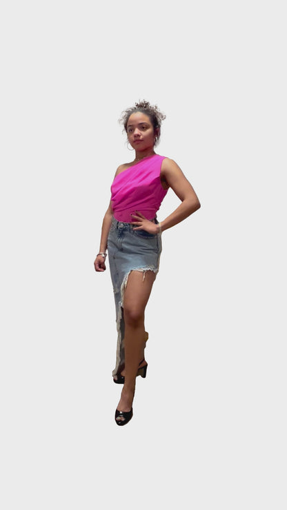 Unbalanced Destroyed Denim Maxi Skirt