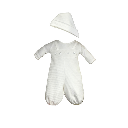 2pc Ivory LS Quilted Overall w Button details & Hat