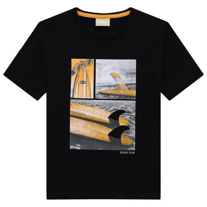 2pc Black Surfboard Tee w Gold Shorts
