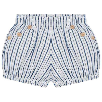 2pc White w Navy Onesie w Stripe Shorts