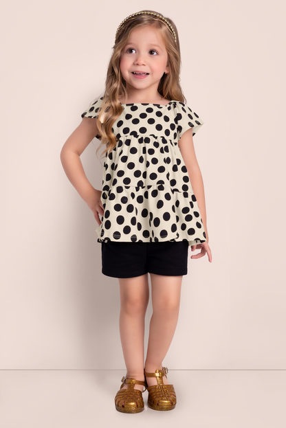 2pc Polka Dot Top w Black Shorts