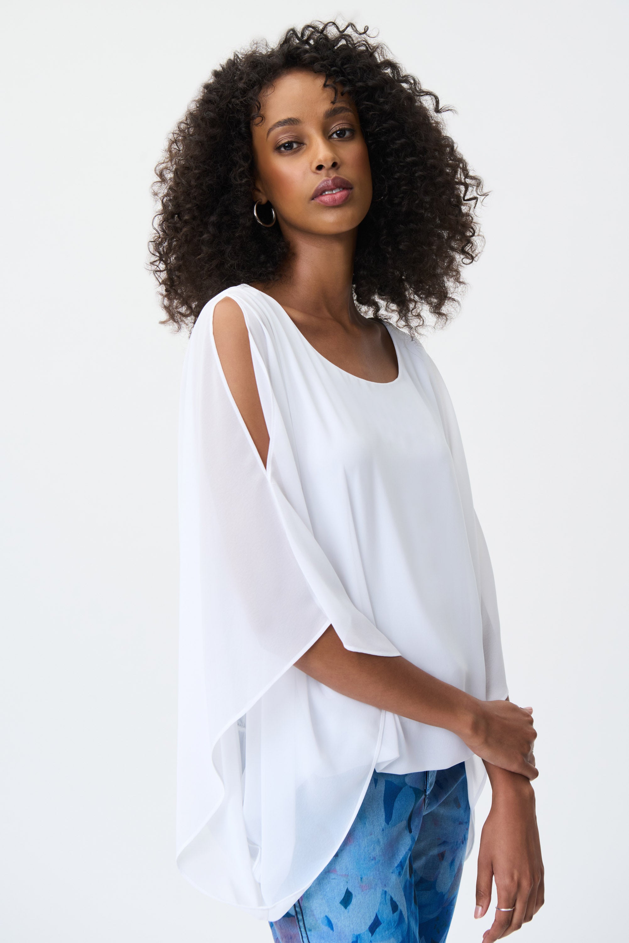 White Crepe Top with Slit Sleeve