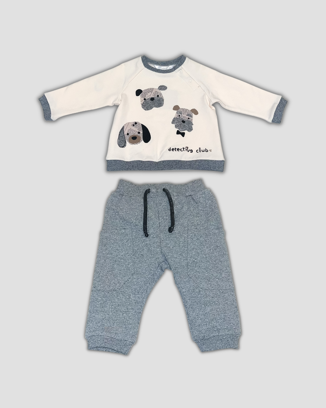 2pc Cream & Grey Puppies Set