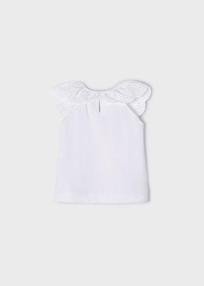 White Embroidered Sleeve Tee