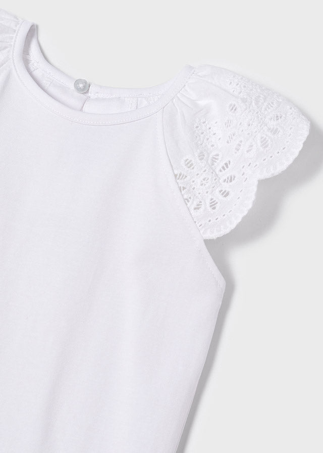 White Embroidered Sleeve Tee